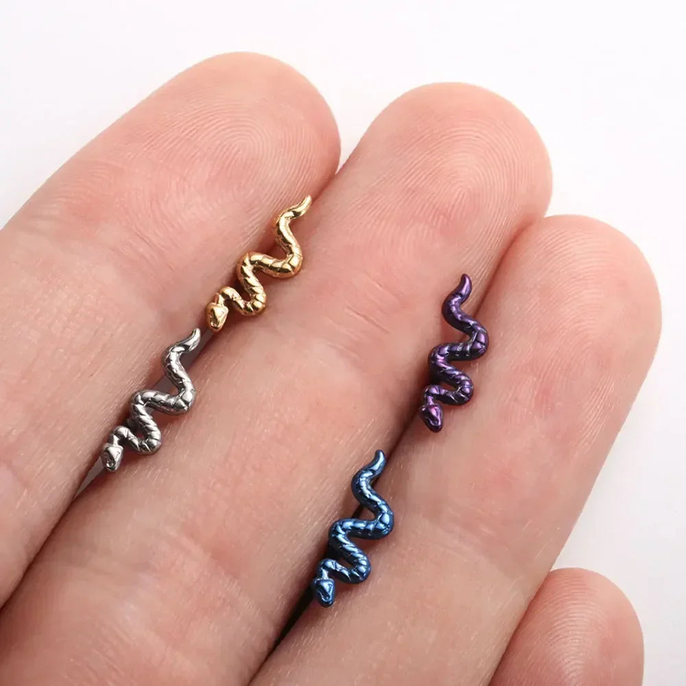 Snake helix earring in silver gold blue purple titanium snake piercing conch stud tragus stud nose stud