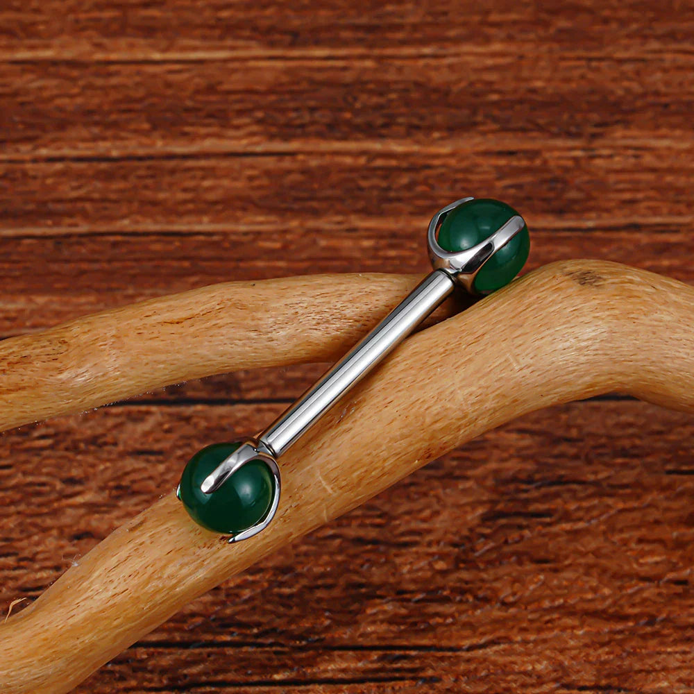 Nipple piercing barbell with natural gemstones titanium 14G internally threaded straight barbell 12mm 14mm 16mm 1 piece