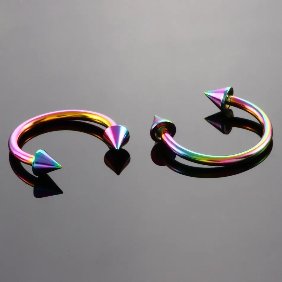 Half hoop nose ring with arrows horseshoe with spikes F136 titanium 16 gauge 8 mm