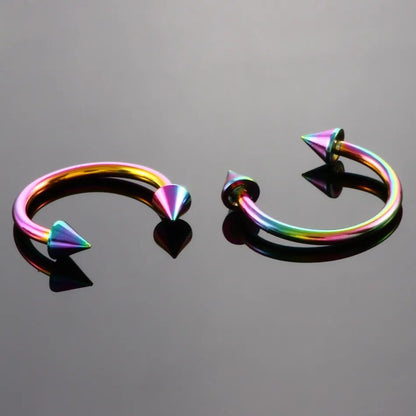 Half hoop nose ring with arrows horseshoe with spikes F136 titanium 16 gauge 8 mm