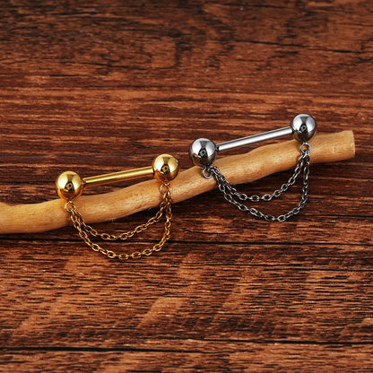 Titanium nipple bar with double chains gold and silver cute and unique 14G 1 piece