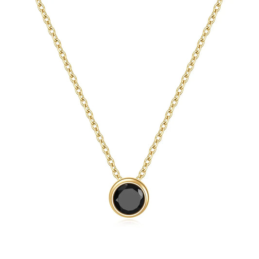 Black pendant necklace with a black diamond cz stone unique and dainty gold necklace