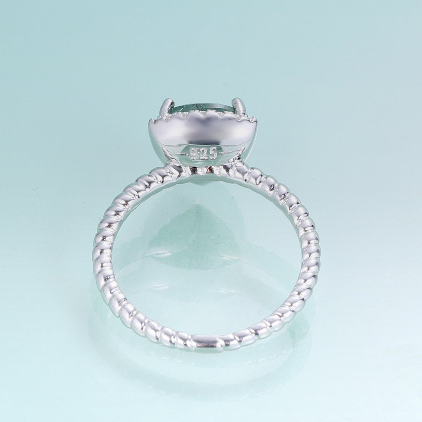 Moss agate ring trillion-cut in 925 sterling silver