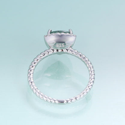 Moss agate ring trillion-cut in 925 sterling silver