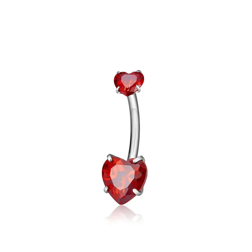 Heart belly button ring with pink clear red purple black CZ titanium heart belly piercing