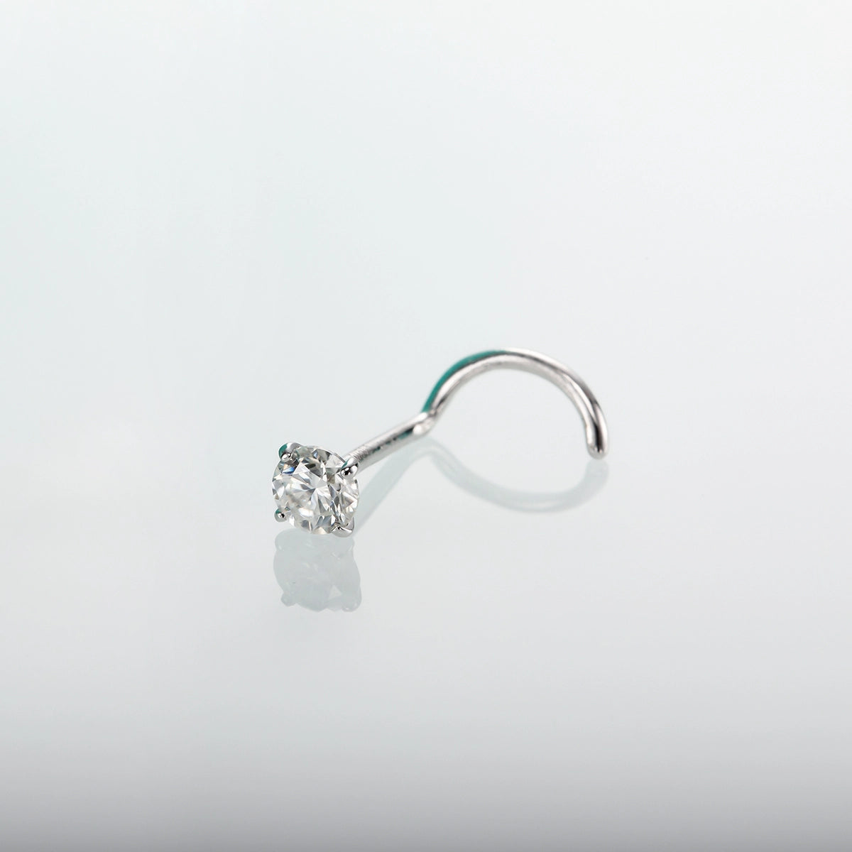 20G 14K white gold nose stud with moissanite