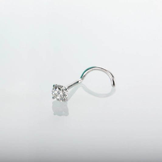 20G 14K white gold nose stud with moissanite