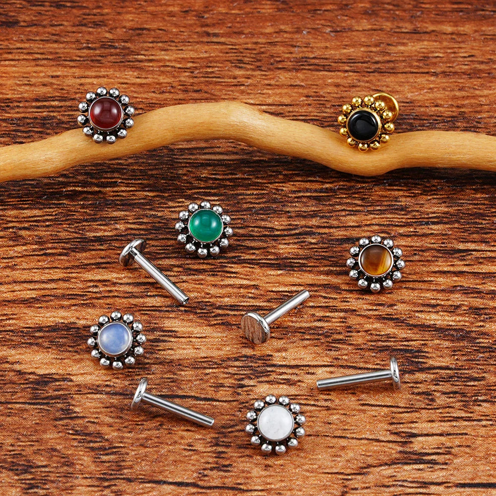 Cute medusa piercing with natural semi-precious gemstones titanium flower lip stud nose stud ear stud