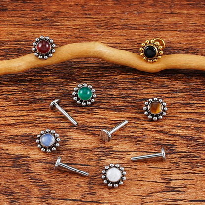 Cute medusa piercing with natural semi-precious gemstones titanium flower lip stud nose stud ear stud