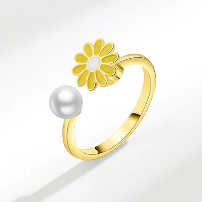 Anxiety ring for women red yellow and white flower sterling silver