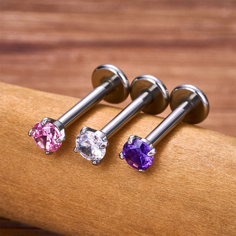 Ashley piercing stud titanium lip piercing stud labret stud with CZ stones cute ashley piercing jewelry
