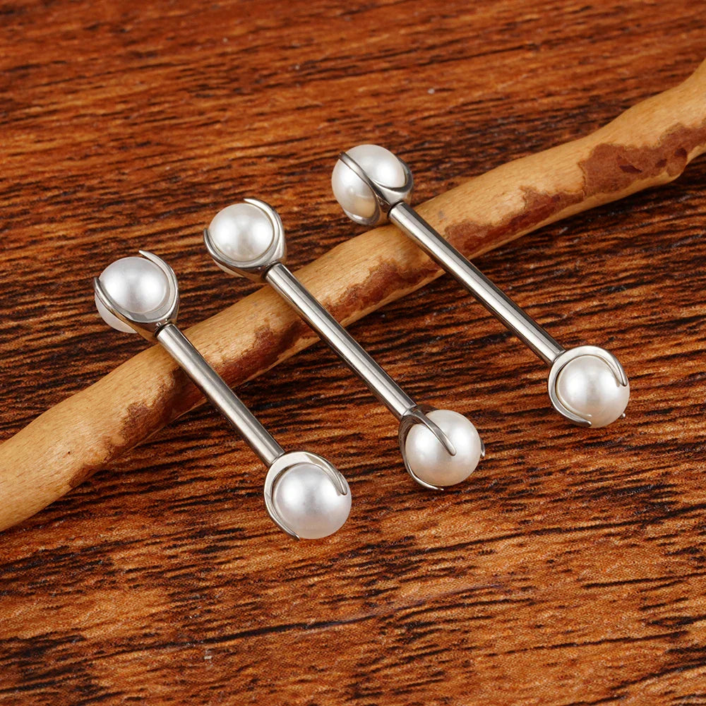 Pearl nipple piercing titanium pearl nipple bar internally threaded 14G