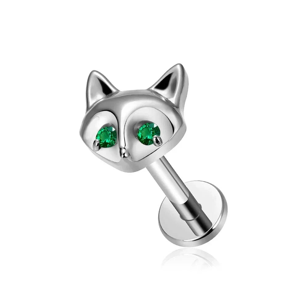 Fox stud titanium fox head stud earrings 16G cute nose studs