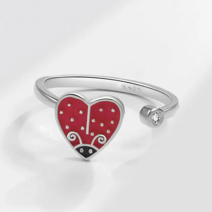 Fidget ring for daughter for kids heart spinner ring with a ladybug cute