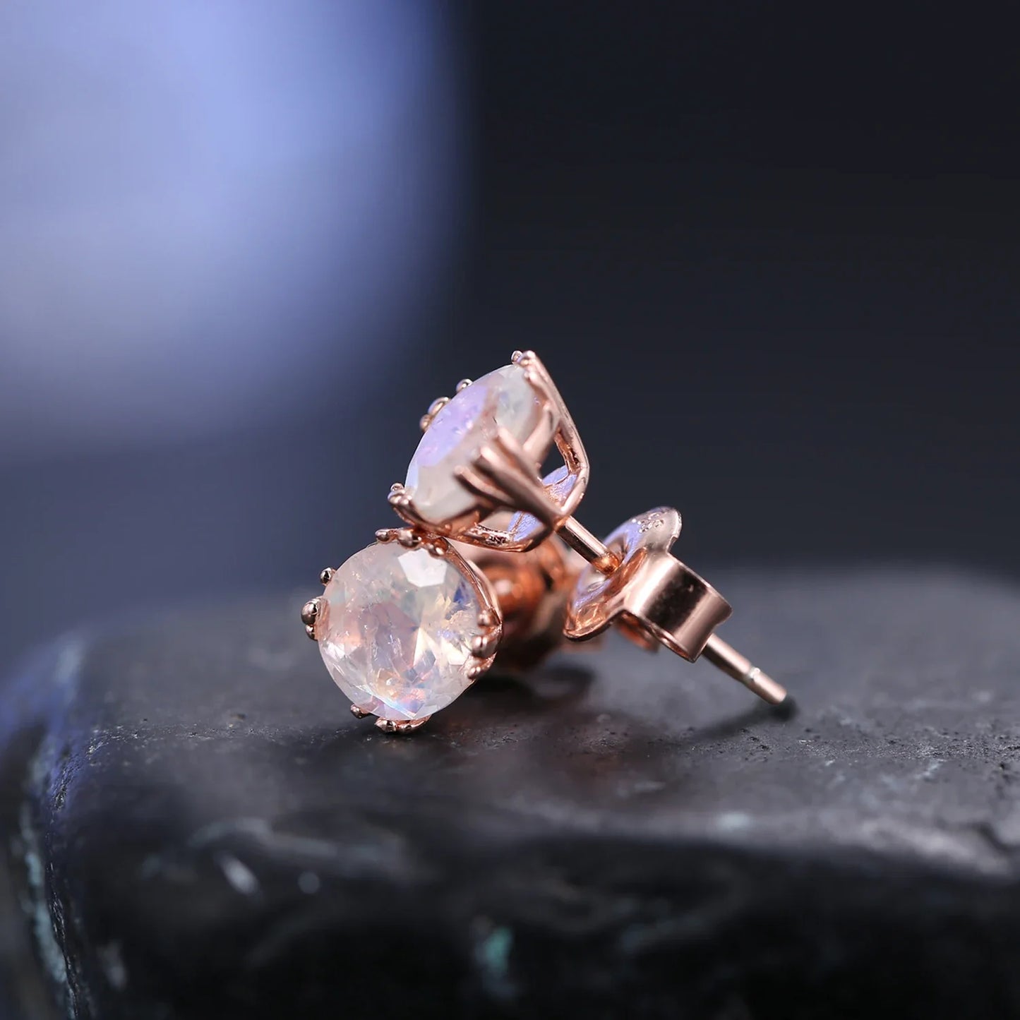 Real moonstone earrings tiny and cute rose gold stud earrings