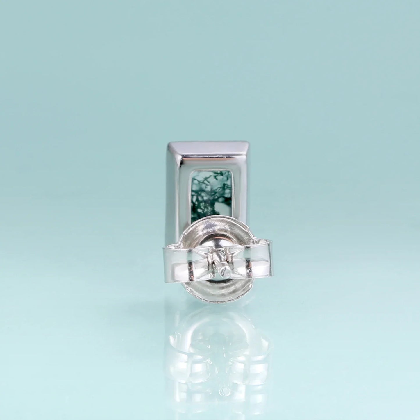 Moss agate earring studs with rectangle moss agate natural green moss agate