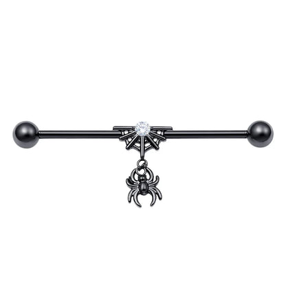 Halloween industrial bar with a spider and a web black barbell titanium