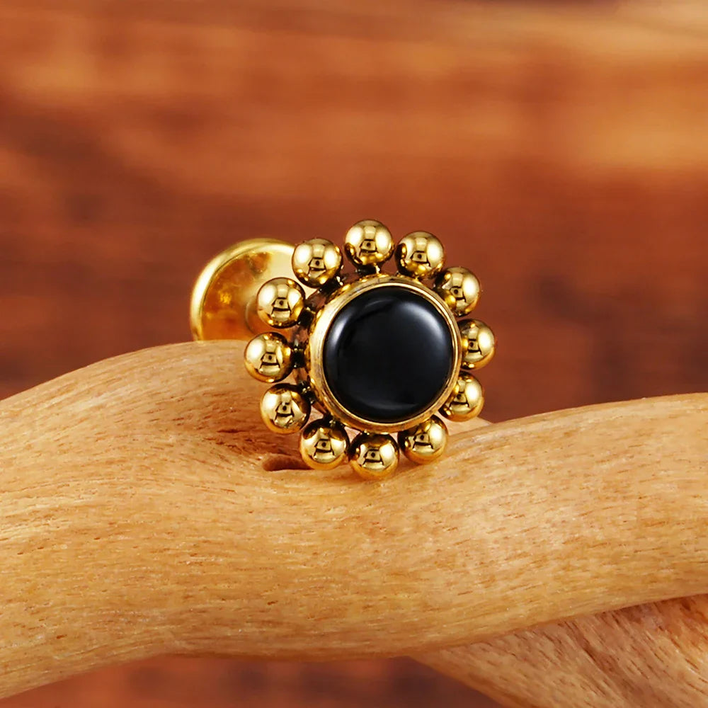 Cute medusa piercing with natural semi-precious gemstones titanium flower lip stud nose stud ear stud