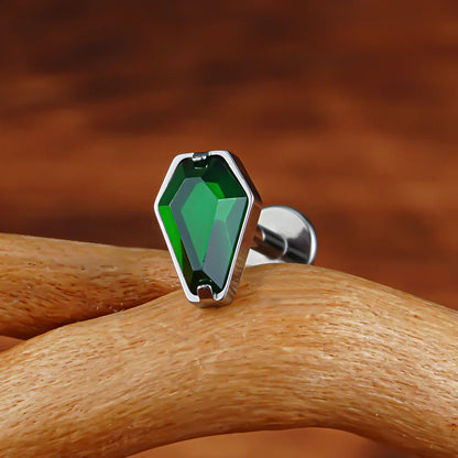 Gold medusa piercing coffin shaped with red green black diamond CZ titanium stud 16G