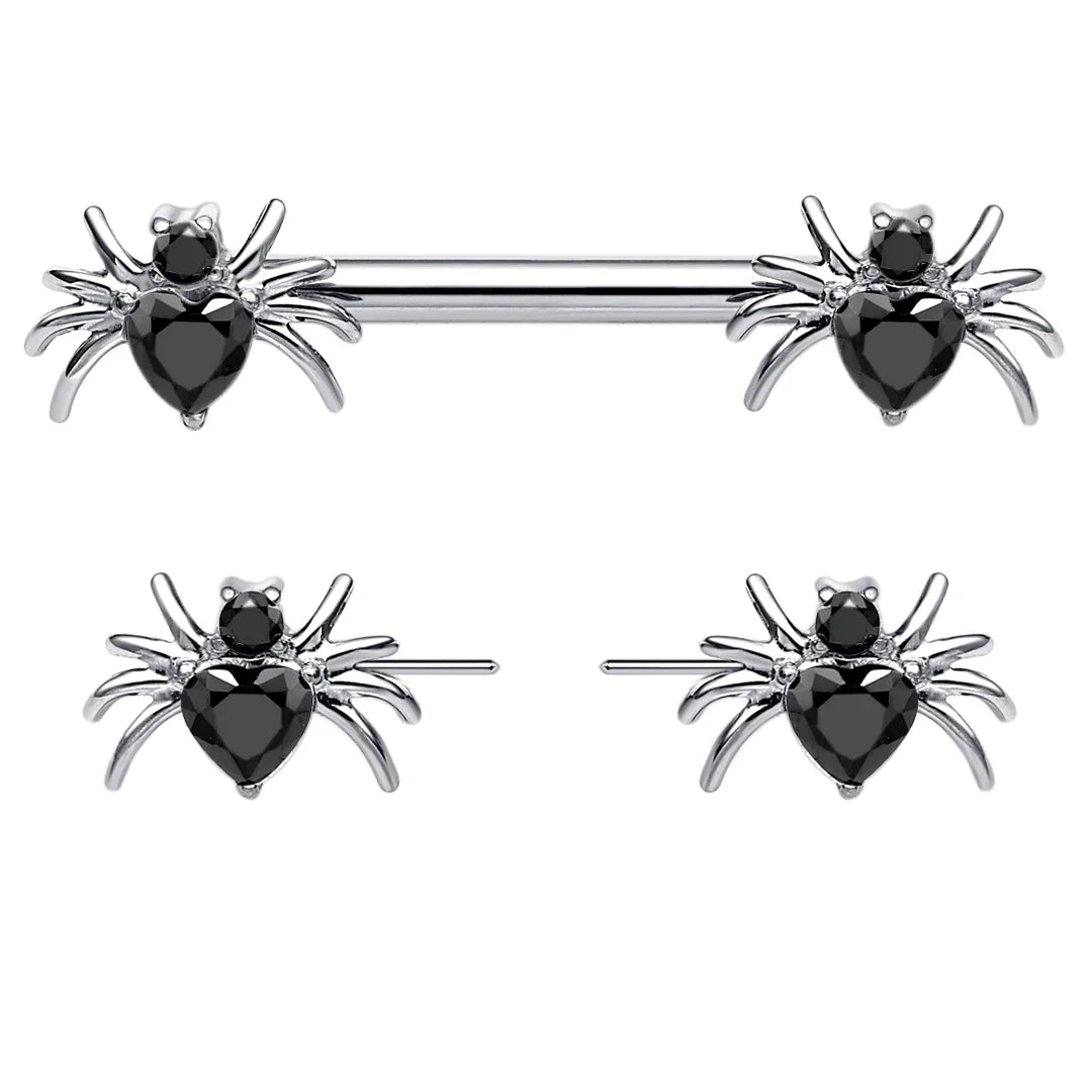 Spider nipple rings threadless titanium 14G 14mm 2 pieces straight barbell cute Halloween