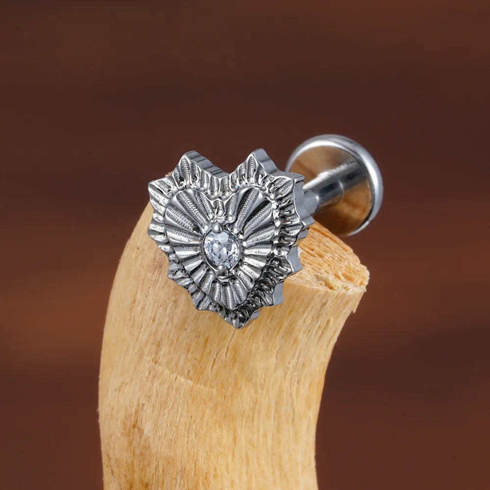 Implant grade titanium stud earring heart-shaped flat back 16G gold silver