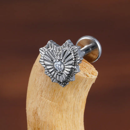 Implant grade titanium stud earring heart-shaped flat back 16G gold silver