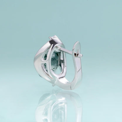 Moss agate silver earrings with natural oval moss agate gemstones and diamond cz stones