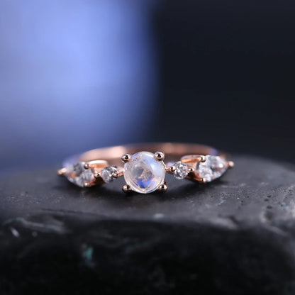 Women's moonstone ring rose gold with small round moonstones romantic ring for her
