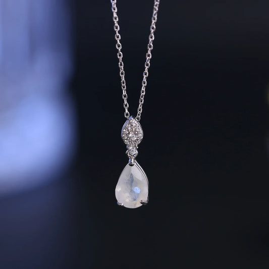 Moonstone necklace in a teardrop shape silver necklace