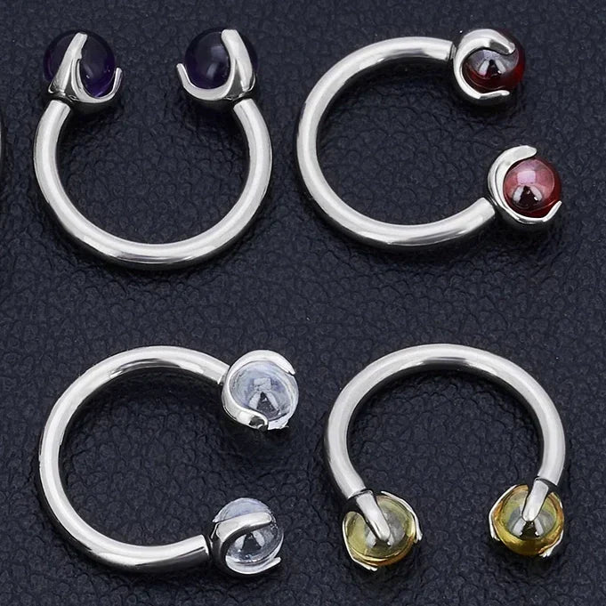 Daith barbell with round purple crystals circular barbell daith piercing titanium horseshoe barbell septum ring