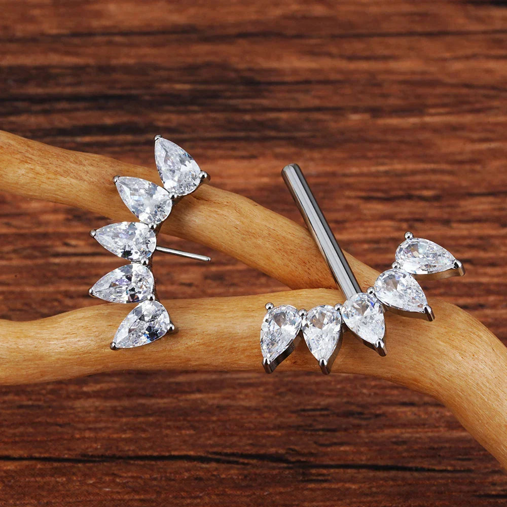 Barbell nipple piercing with CZ stones straight barbells titanium 14G threadless push pin 1 piece