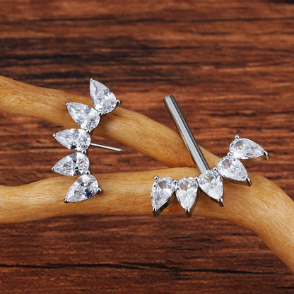 Barbell nipple piercing with CZ stones straight barbells titanium 14G threadless push pin 1 piece