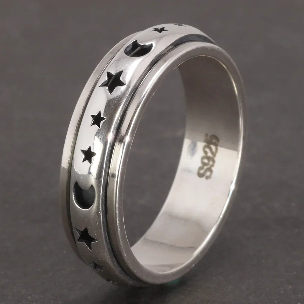 Moon and star spinner ring spinning ring for anxiety sterling silver