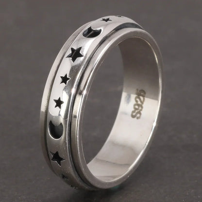 Moon and star spinner ring spinning ring for anxiety sterling silver