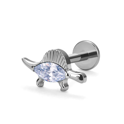 Dinosaur nose stud titanium stud with a clear green gemstone cute nose stud