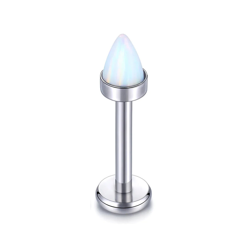Opal nose stud flat back titanium 16G blue opal purple opal white opal earring