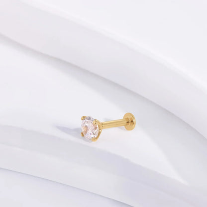 Gold stud earring with clear gemstone by Rosary Milano on white background