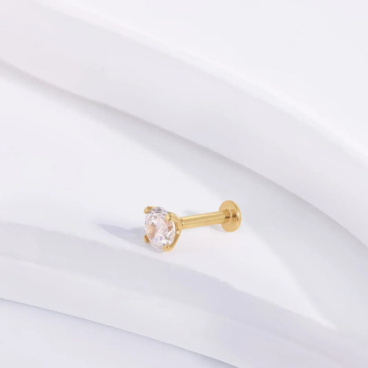 Gold stud earring with clear gemstone by Rosary Milano on white background