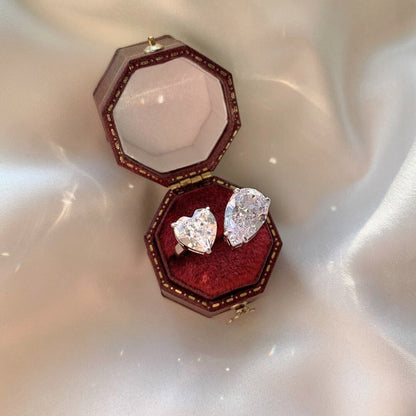 Heart-shaped toi et moi ring pink and red resizable