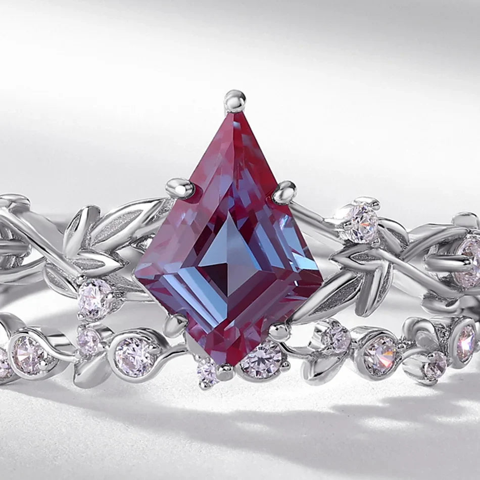 alexandrite engagement ring set with a kite-shape alexandrite stone