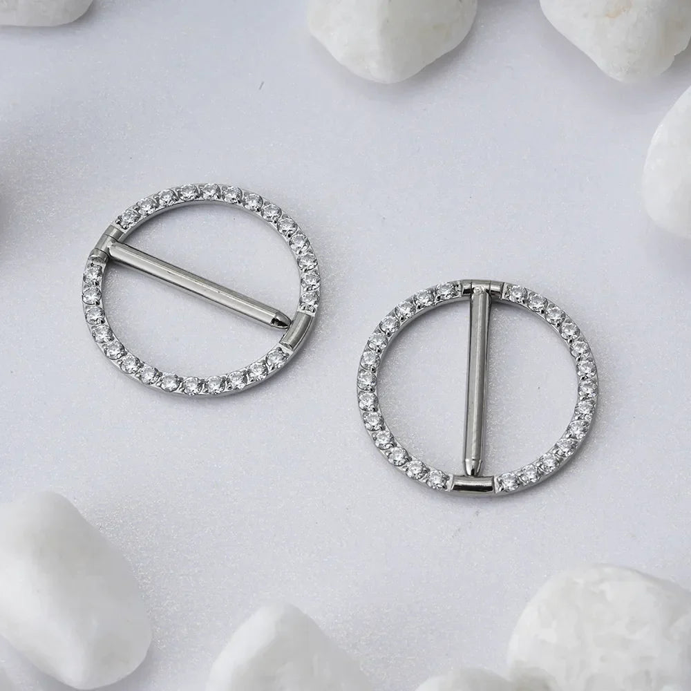 Nipple clicker ring gold and silver titanium 14G with CZ 1 piece