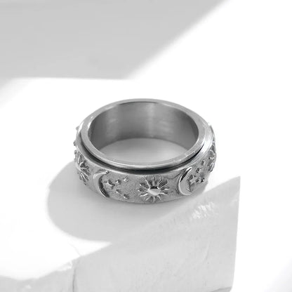 Black fidget ring black stainless steel spinner ring sun moon star
