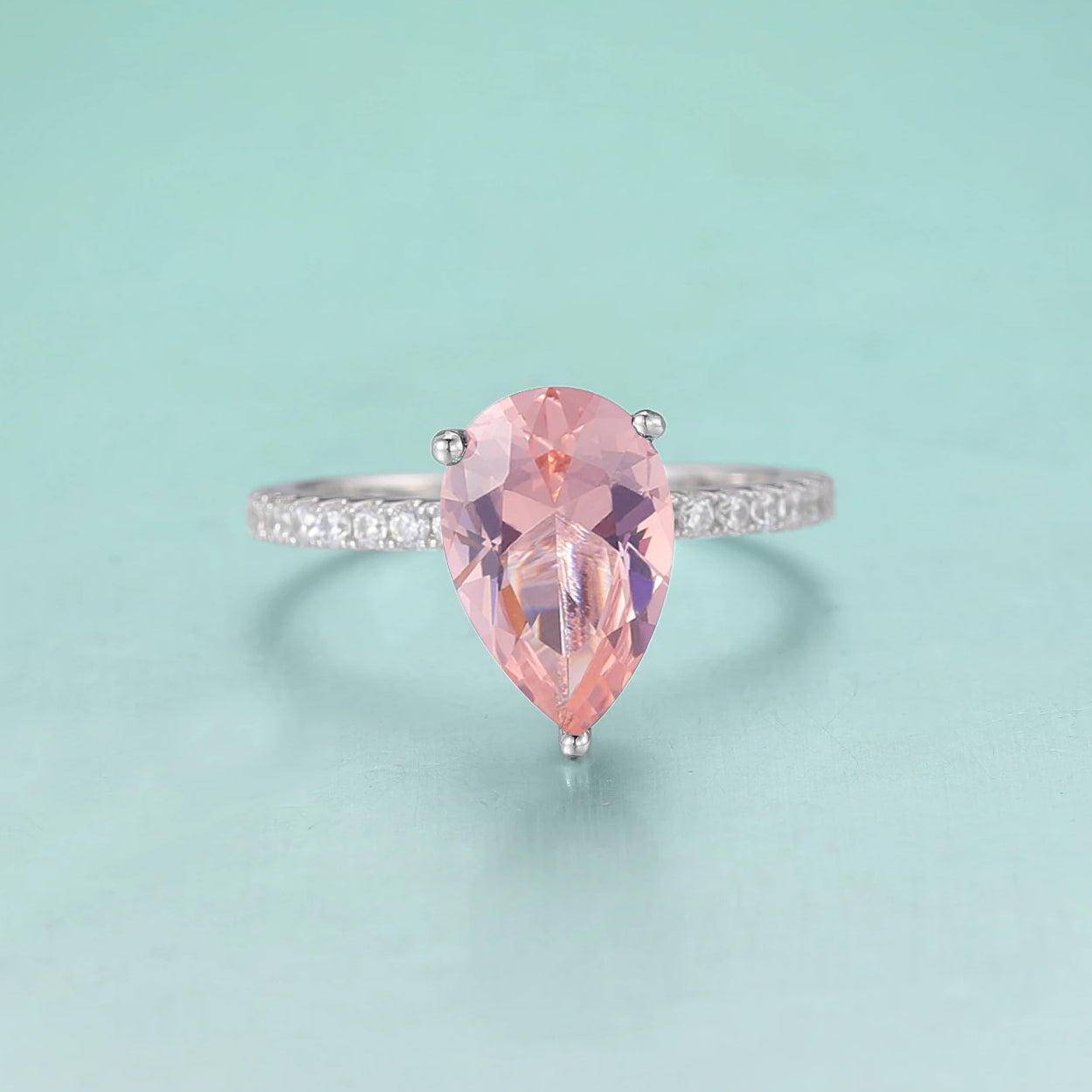 Peach morganite ring pear cut sterling silver