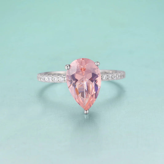 Peach morganite ring pear cut sterling silver