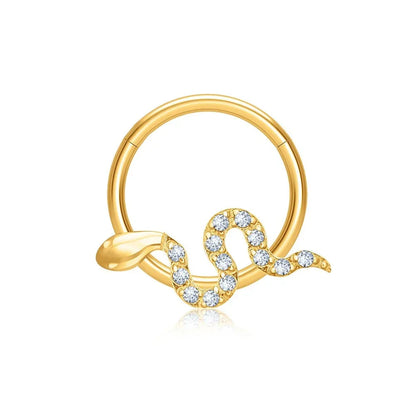 Snake daith ring with diamond cz in gold and silver titanium septum clicker ring