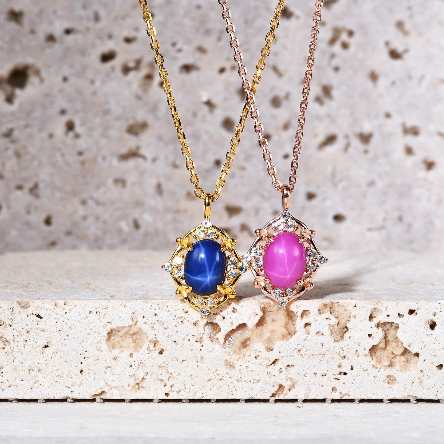 Star ruby pendant necklace red necklace rose gold chain necklace