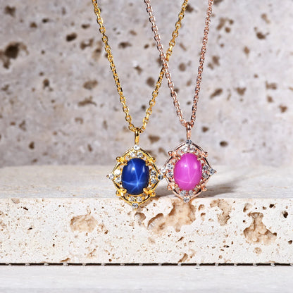 Star ruby pendant necklace red necklace rose gold chain necklace