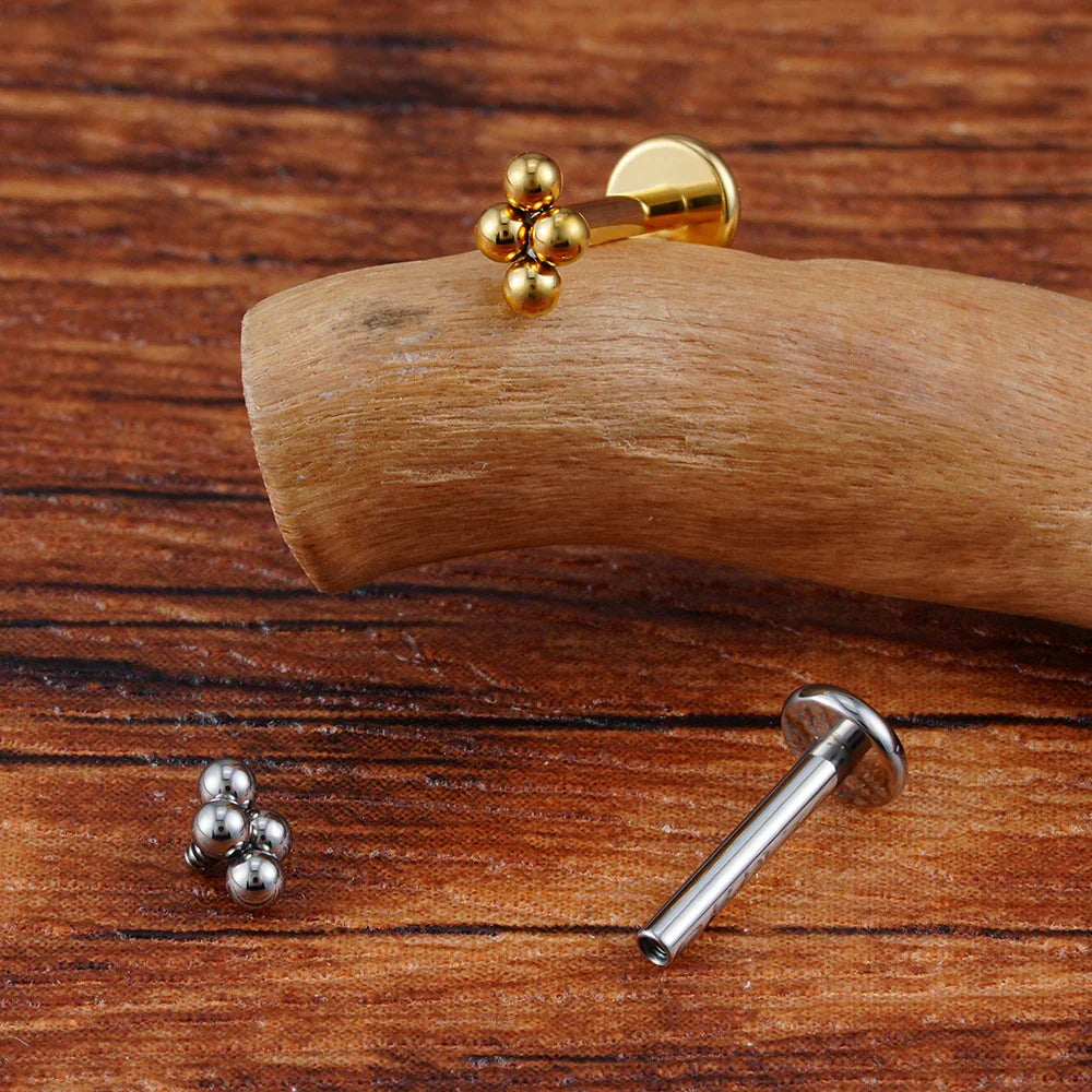 Small medusa piercing with 4 dots cute and tiny titanium lip stud nose stud ear stud 16G