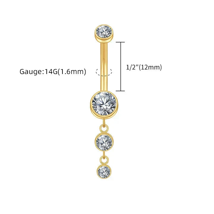 Dangle belly ring with diamond CZ cute belly button piercing titanium