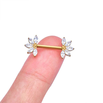 Barbell nipple piercing with CZ stones straight barbells titanium 14G threadless push pin 1 piece